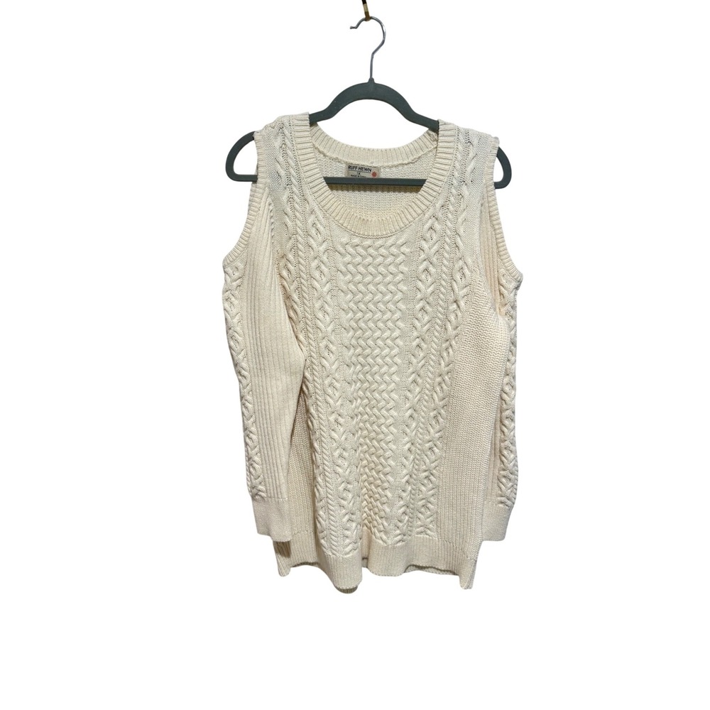 RUFF HEWN‎ Cream Cable Knit Cold Shoulder Long Sleeve Sweater Womens